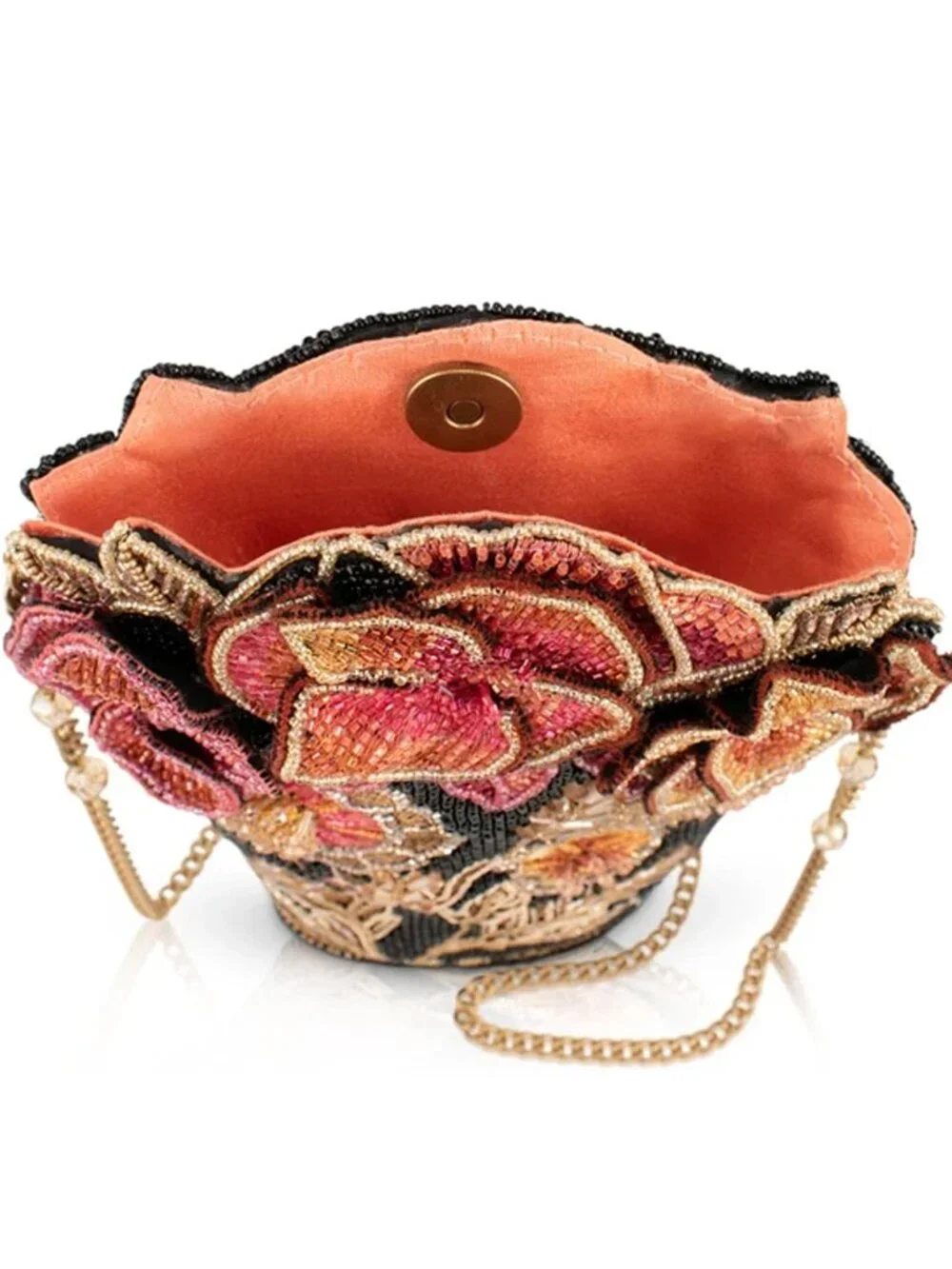 Mary Frances Amber Elegance Floral Bouquet Handbag Bead Bag Black Gold Purse NEW